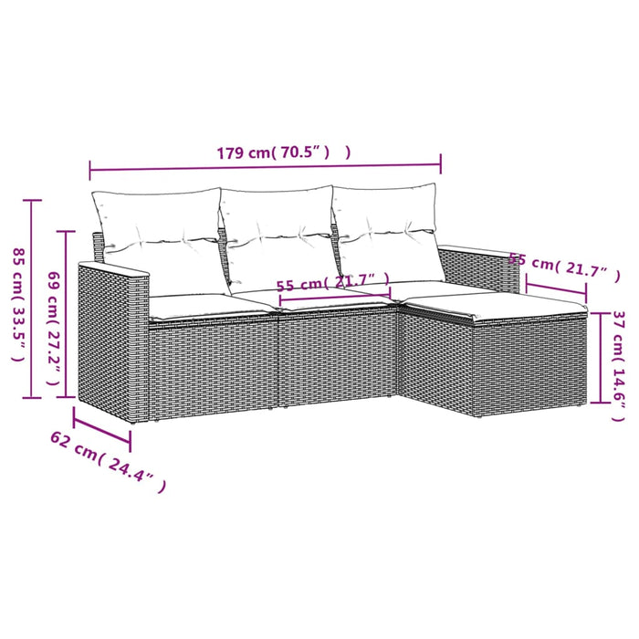 Set Divani da Giardino 4 pz con Cuscini Nero in Polyrattan 3258303