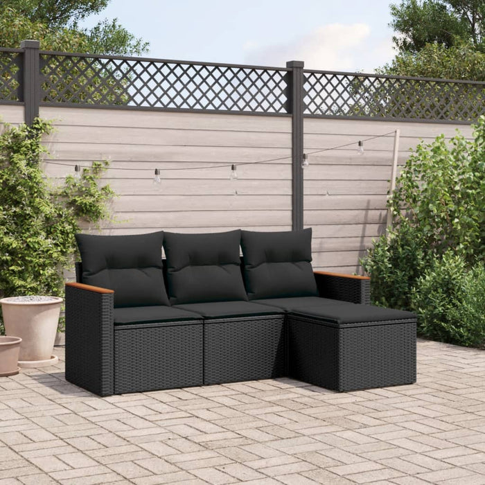 Set Divani da Giardino 4 pz con Cuscini Nero in Polyrattan 3258303