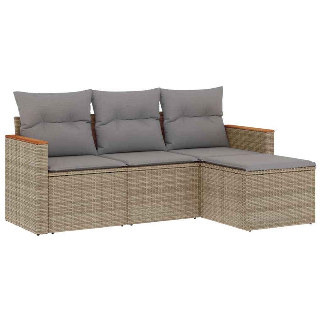 Set Divano da Giardino 4 pz con Cuscini Beige in Polyrattancod mxl 112361