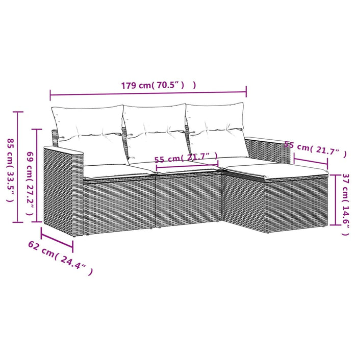 Set Divano da Giardino 4 pz con Cuscini Beige in Polyrattancod mxl 112361