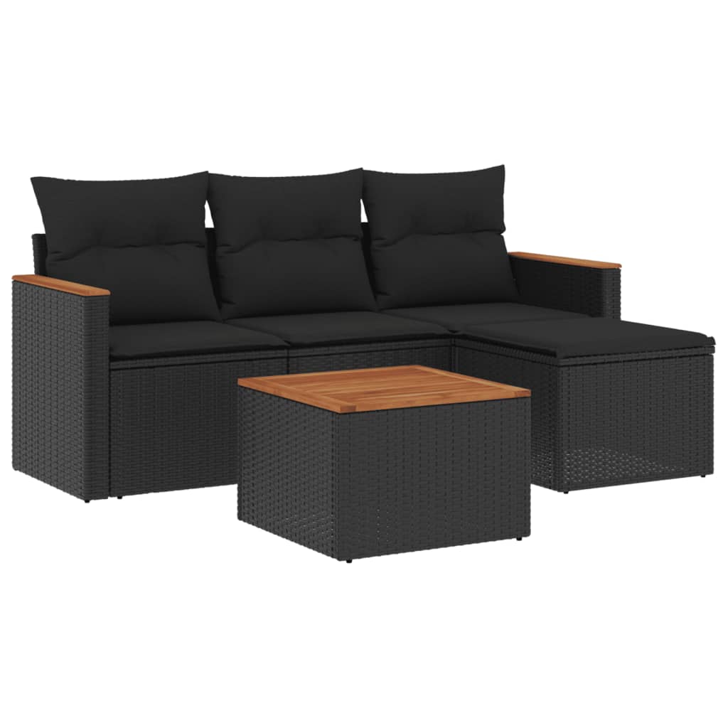 Set Divani da Giardino 5 pz con Cuscini in Polyrattan Nero 3258310