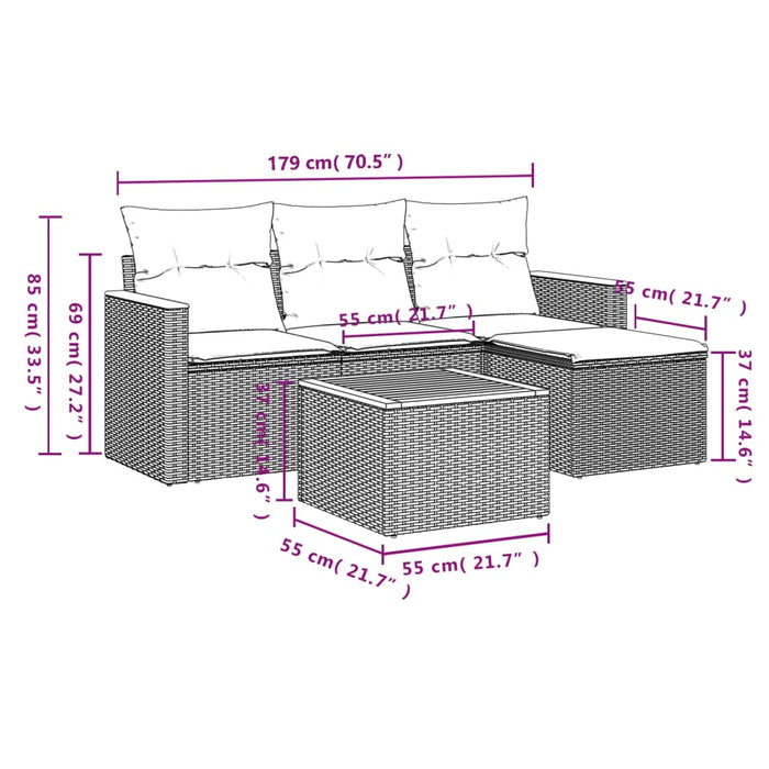 Set Divani da Giardino 5 pz con Cuscini in Polyrattan Nerocod mxl 91142