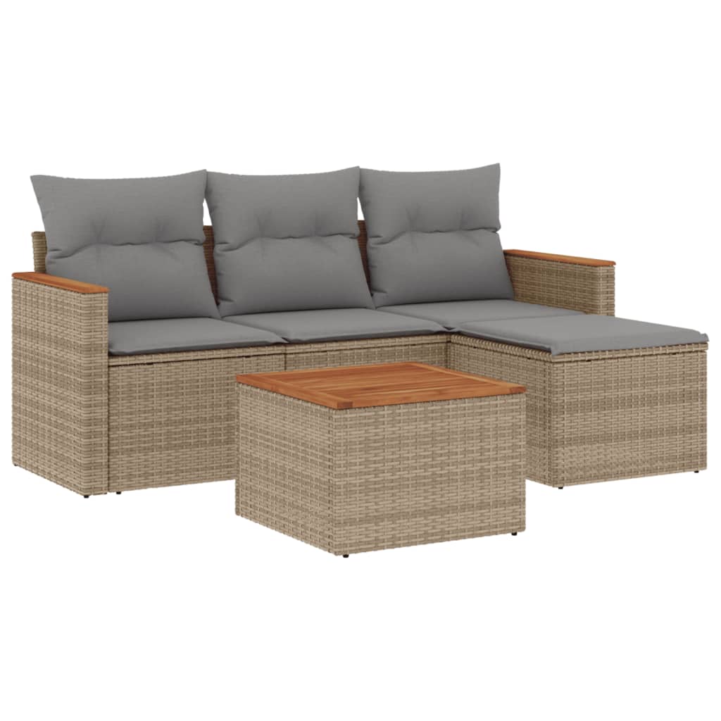 Set Divano da Giardino 5 pz con Cuscini Beige in Polyrattan 3258314