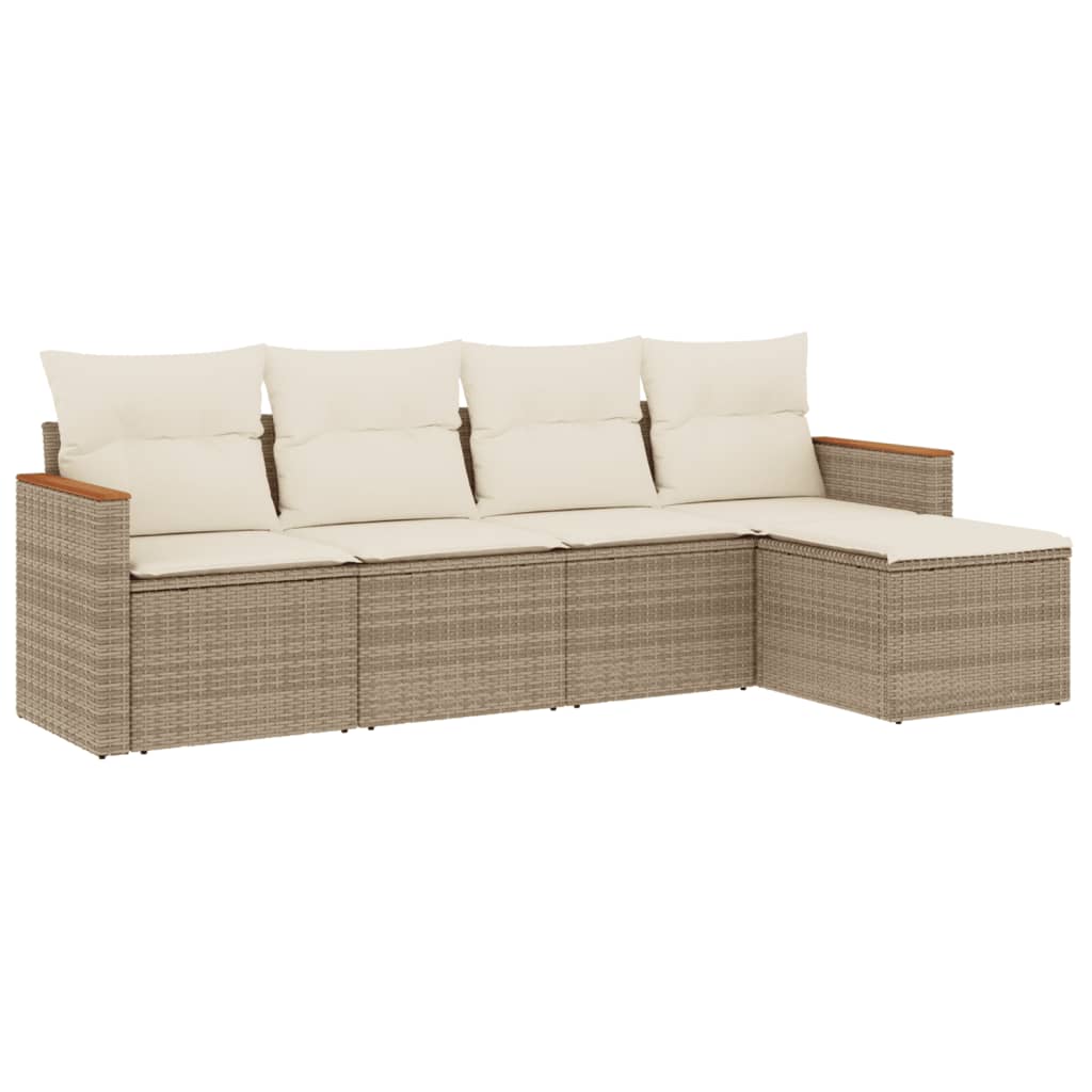 Set Divano da Giardino 5 pz con Cuscini Beige in Polyrattan 3258320