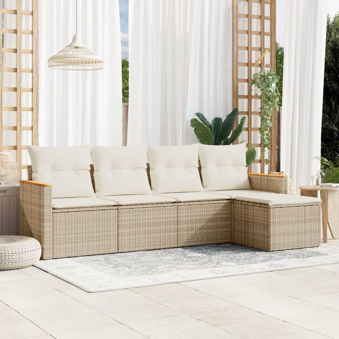 Set Divano da Giardino 5 pz con Cuscini Beige in Polyrattan 3258320