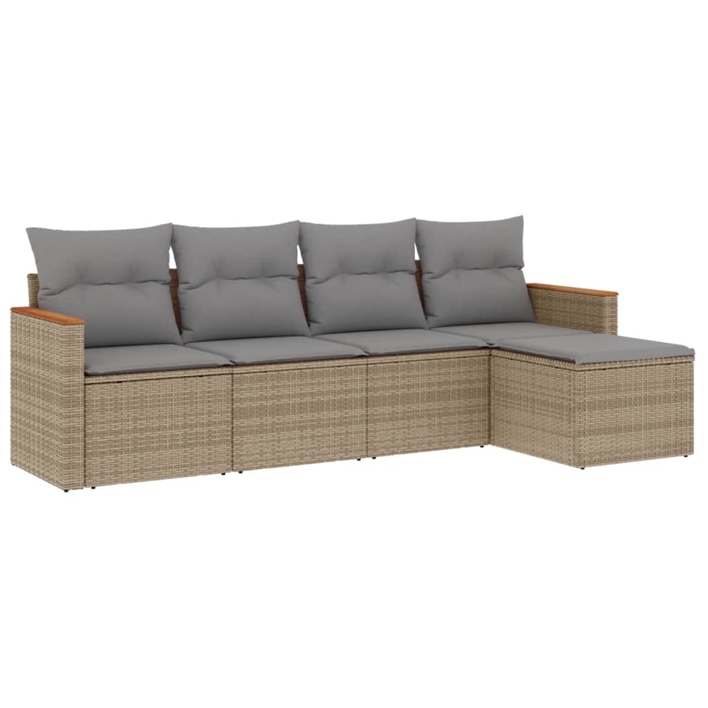 Set Divano da Giardino 5 pz con Cuscini Beige in Polyrattan 3258321