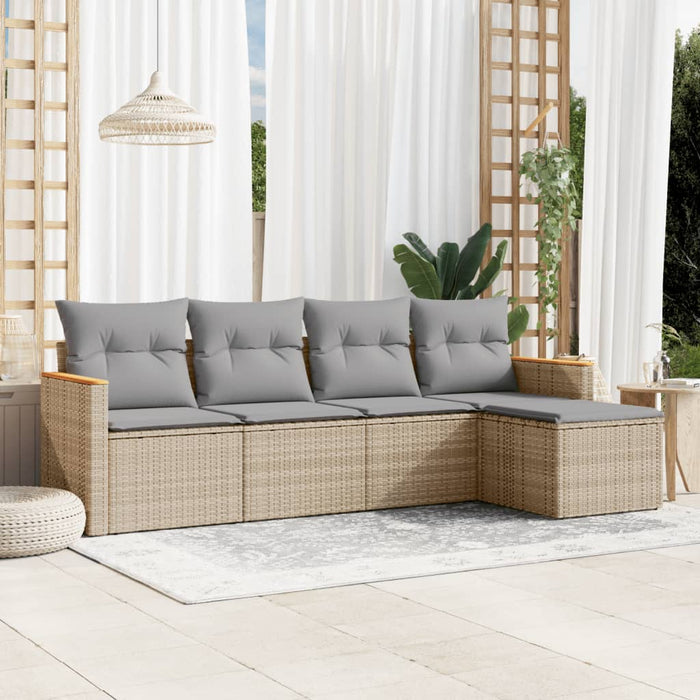 Set Divano da Giardino 5 pz con Cuscini Beige in Polyrattan 3258321