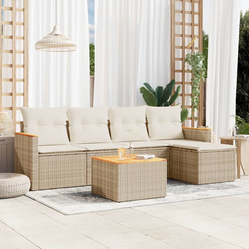 Set Divano da Giardino 6 pz con Cuscini Beige in Polyrattan 3258327