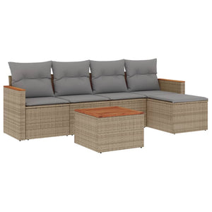 Set Divano da Giardino 6 pz con Cuscini Beige in Polyrattan 3258328