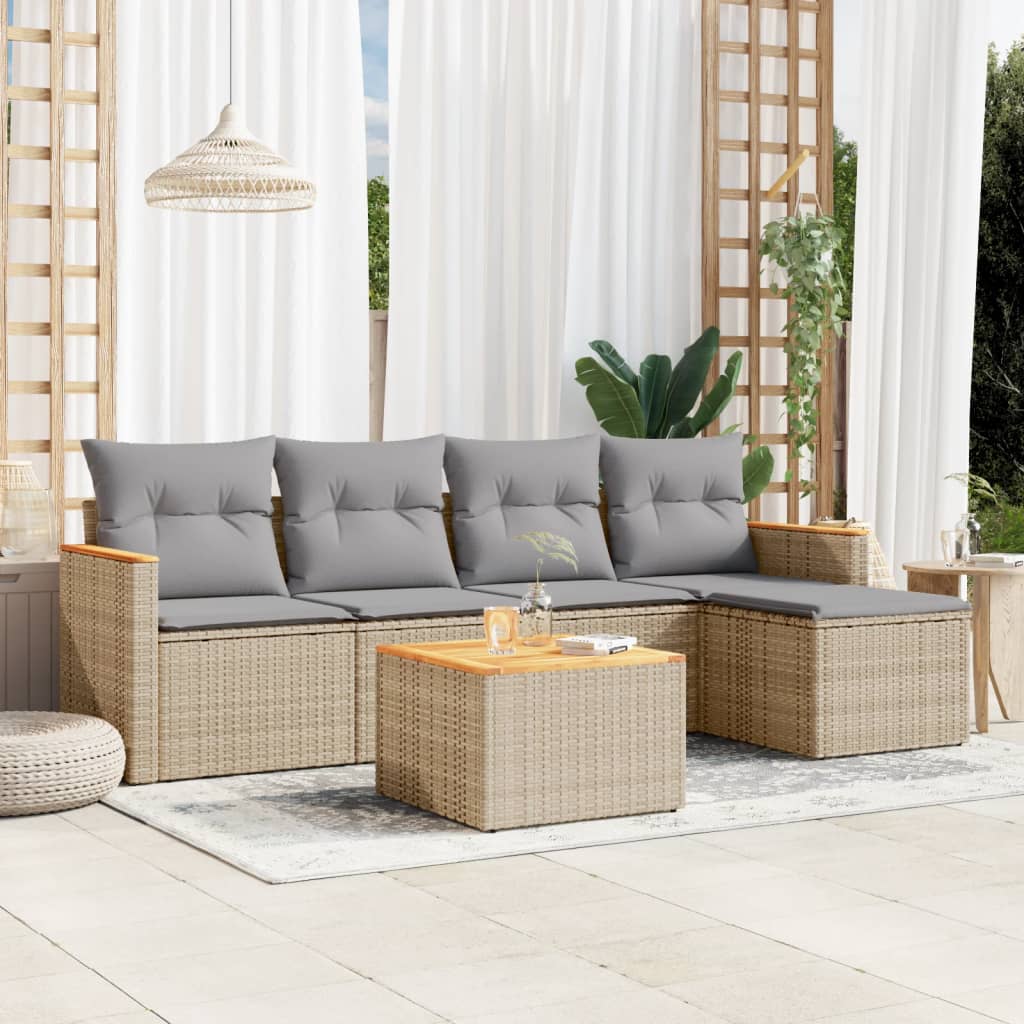 Set Divano da Giardino 6 pz con Cuscini Beige in Polyrattan 3258328