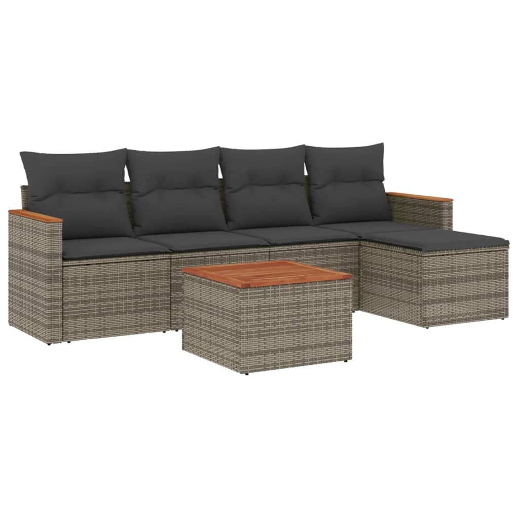 Set Divano da Giardino 6 pz con Cuscini Grigio in Polyrattan 3258329