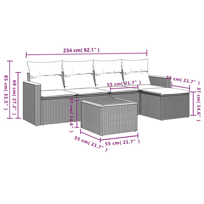 Set Divano da Giardino 6 pz con Cuscini Grigio in Polyrattan 3258329