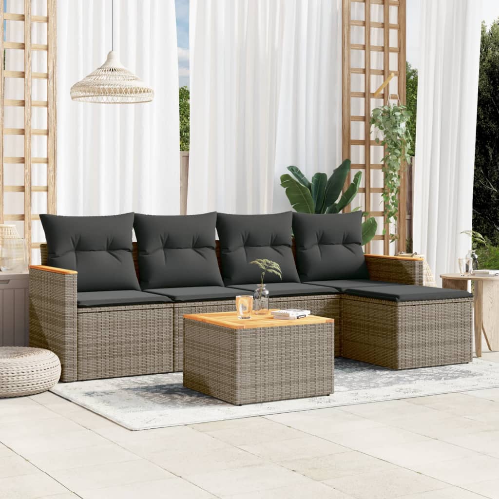 Set Divano da Giardino 6 pz con Cuscini Grigio in Polyrattan 3258329