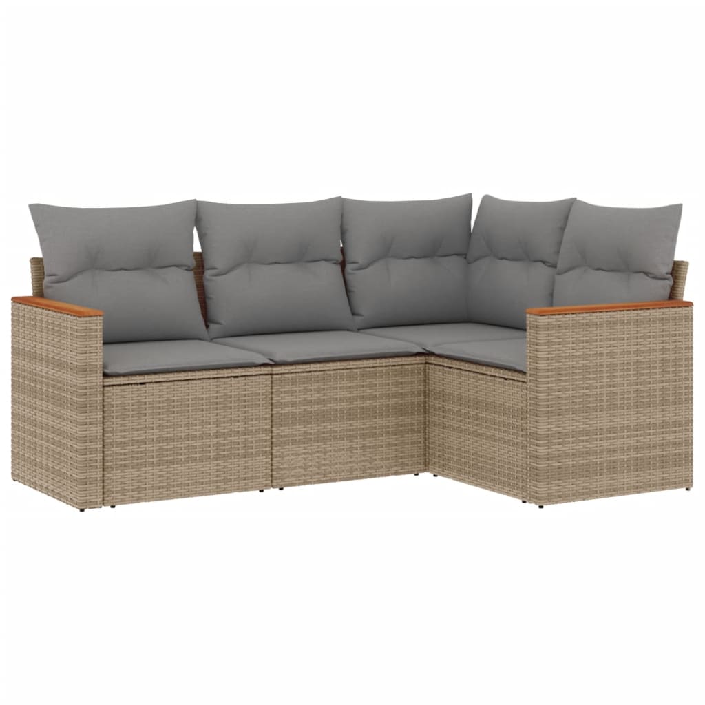 Set Divano da Giardino 4 pz con Cuscini Beige in Polyrattan 3258335