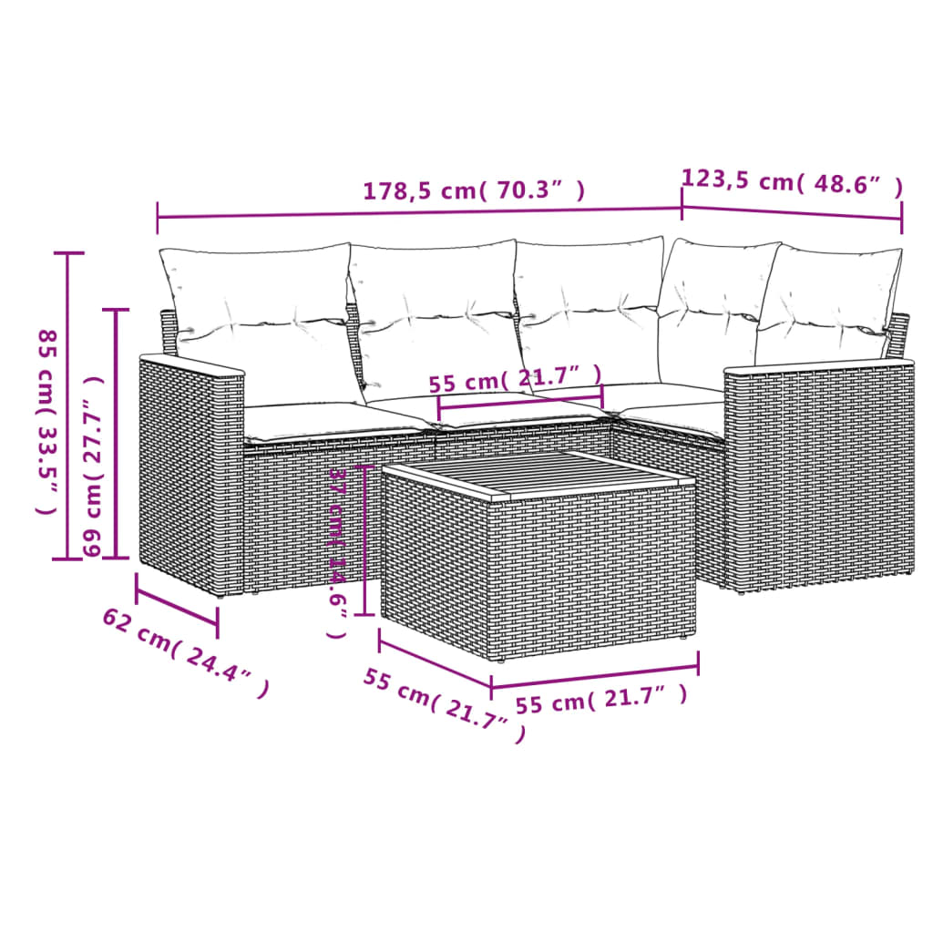 Set Divani da Giardino 5 pz con Cuscini in Polyrattan Nerocod mxl 112764