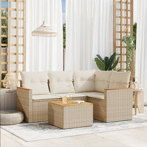 Set Divano da Giardino 5 pz con Cuscini Beige in Polyrattan 3258341