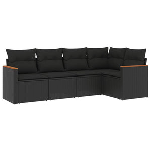 Set Divani da Giardino 5 pz con Cuscini in Polyrattan Nero 3258345