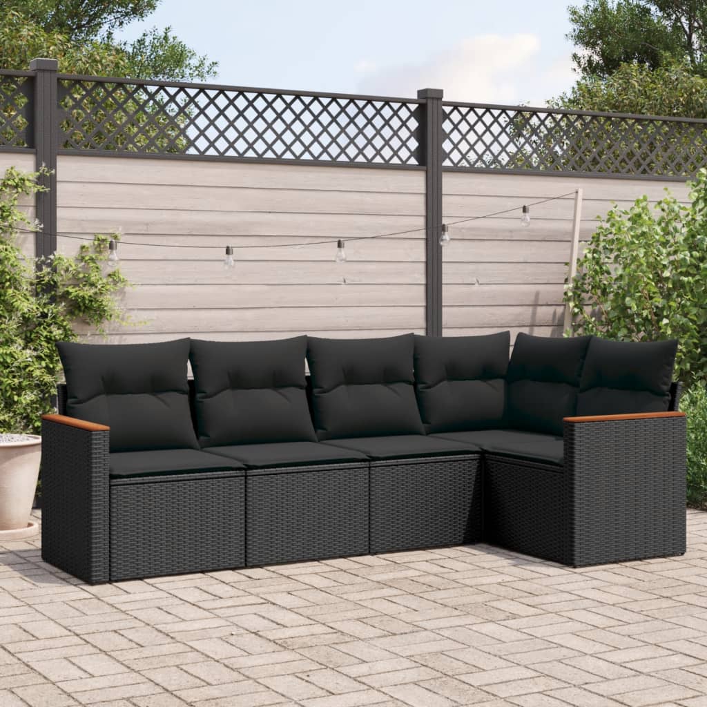 Set Divani da Giardino 5 pz con Cuscini in Polyrattan Nero 3258345