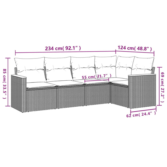 Set Divano da Giardino 5 pz con Cuscini Grigio in Polyrattancod mxl 90370