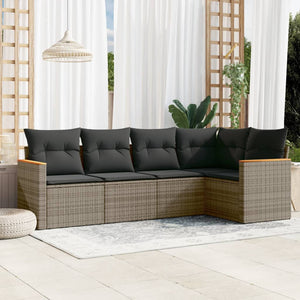 Set Divano da Giardino 5 pz con Cuscini Grigio in Polyrattancod mxl 90370