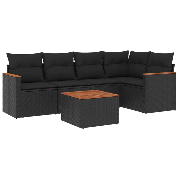 Set Divano da Giardino 6 pz con Cuscini Nero in Polyrattan 3258352