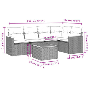 Set Divano da Giardino 6 pz con Cuscini Nero in Polyrattancod mxl 116164