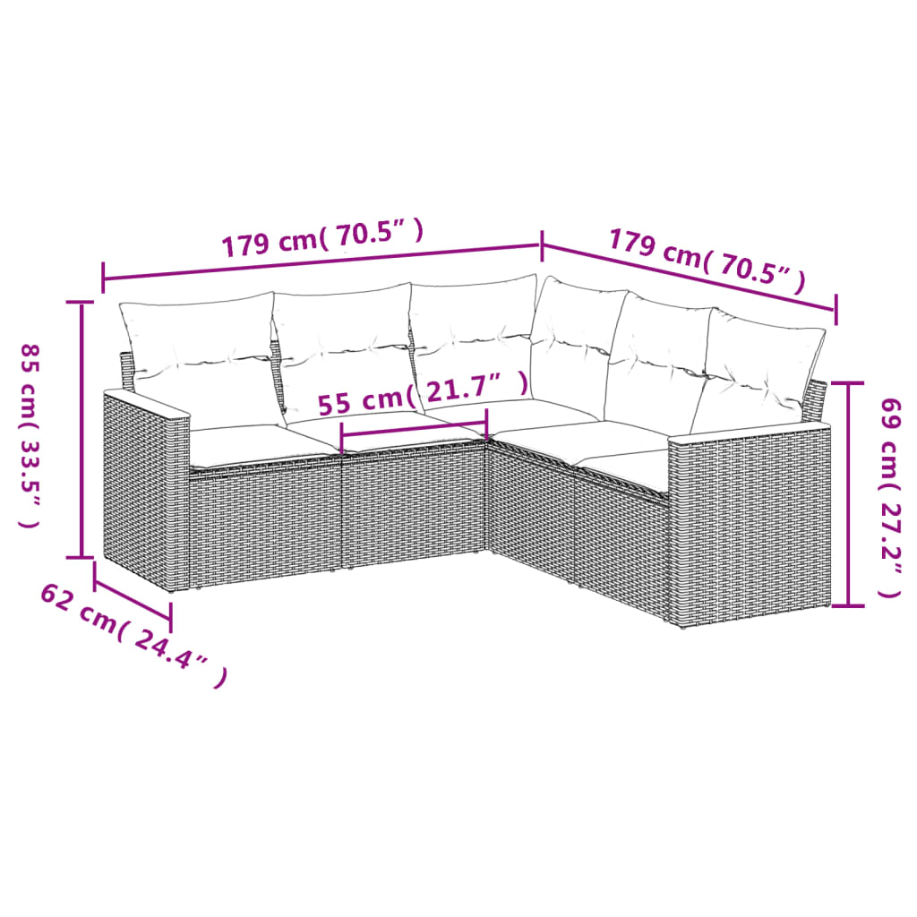 Set Divani da Giardino 5 pz con Cuscini in Polyrattan Nero 3258360