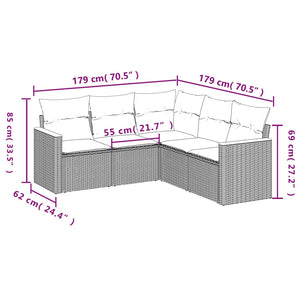 Set Divano da Giardino 5 pz con Cuscini Grigio in Polyrattan 3258364