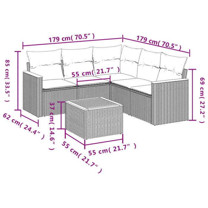 Set Divano da Giardino 6 pz con Cuscini Nero in Polyrattan 3258366