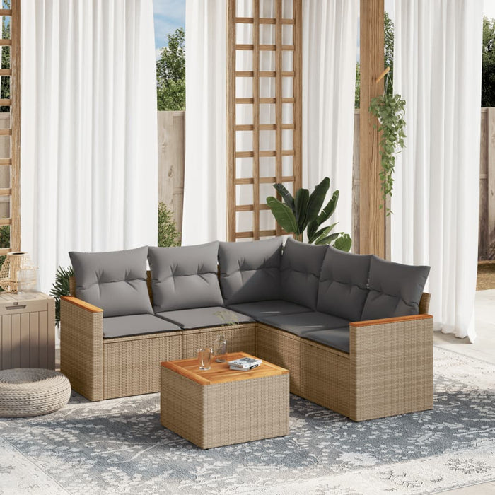 Set Divano da Giardino 6 pz con Cuscini Beige in Polyrattancod mxl 112322