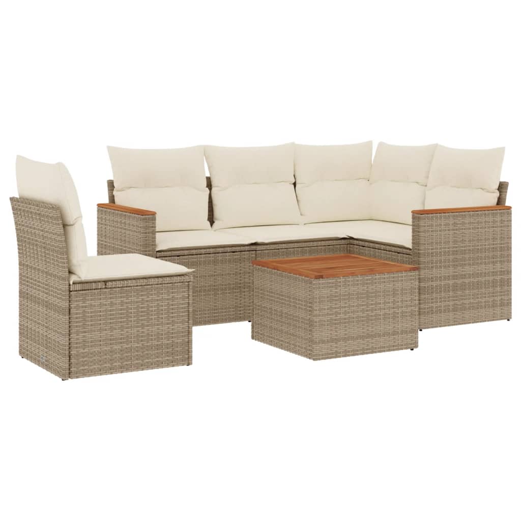 Set Divano da Giardino 6 pz con Cuscini Beige in Polyrattan 3258383