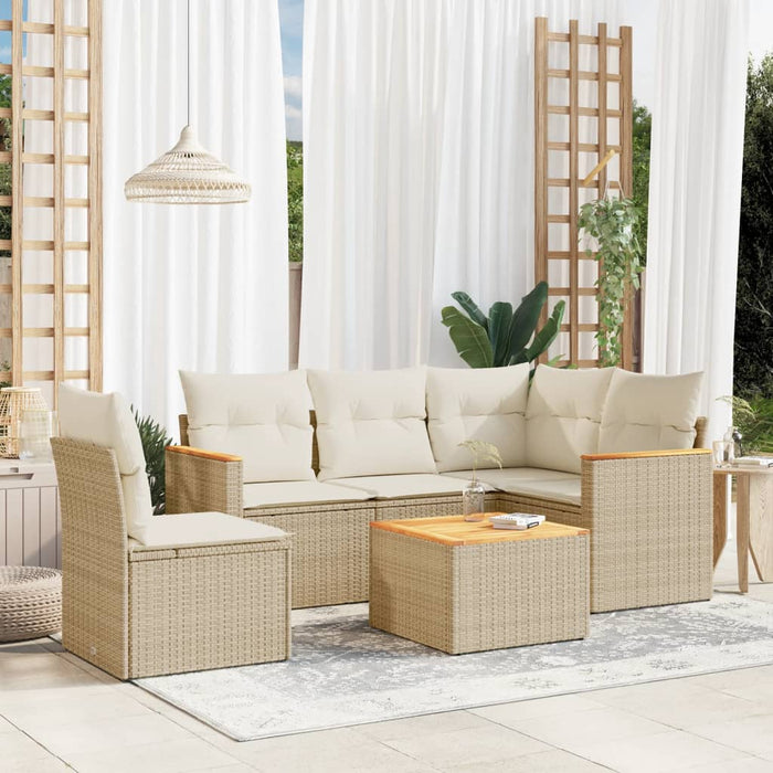 Set Divano da Giardino 6 pz con Cuscini Beige in Polyrattan 3258383