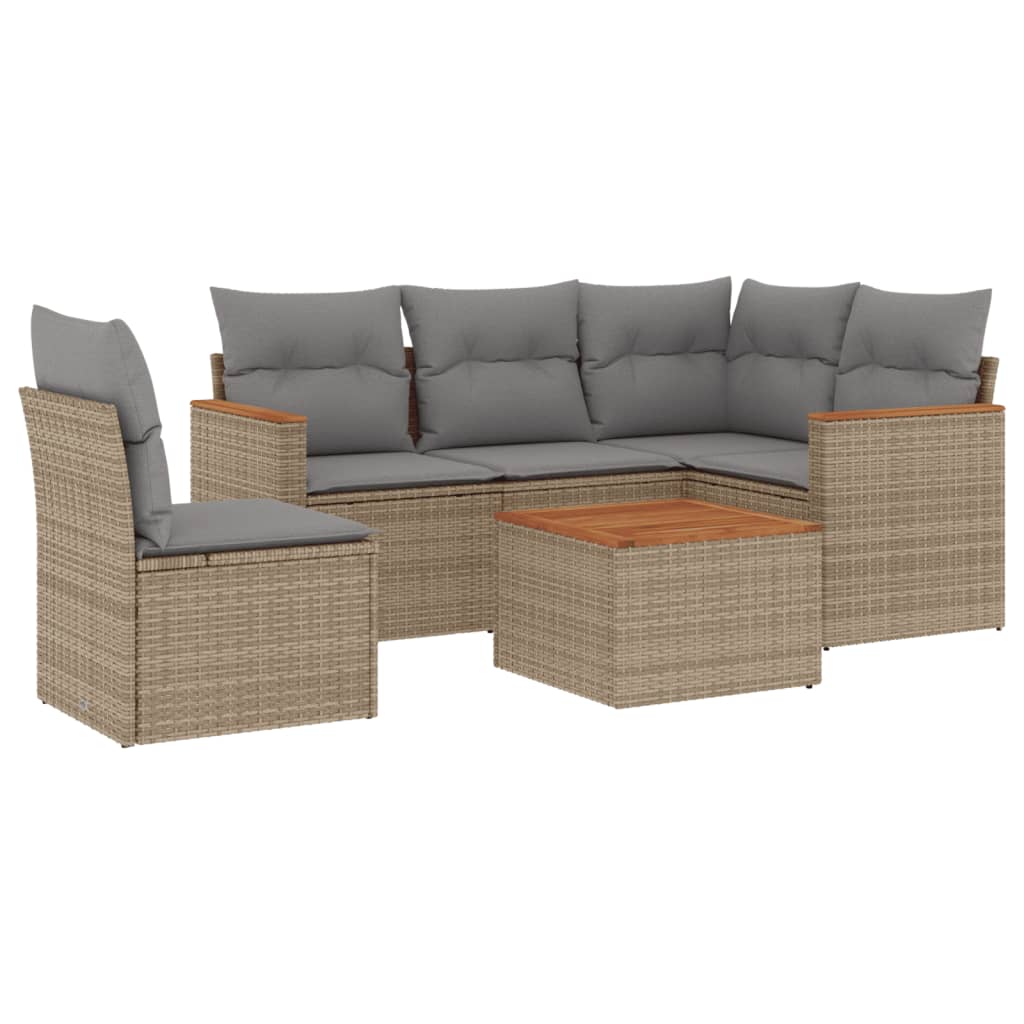 Set Divano da Giardino 6 pz con Cuscini Beige in Polyrattancod mxl 90350