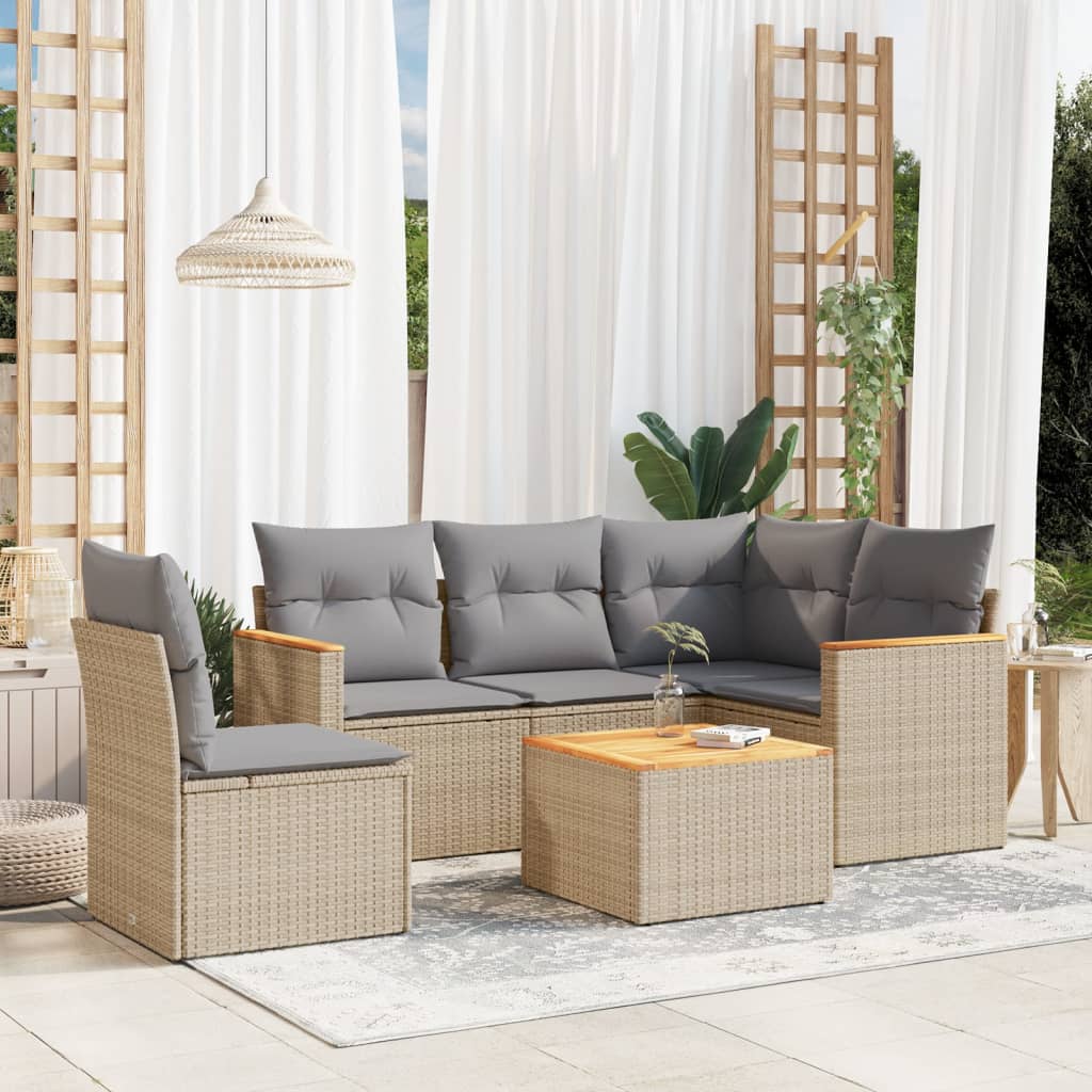 Set Divano da Giardino 6 pz con Cuscini Beige in Polyrattancod mxl 90350