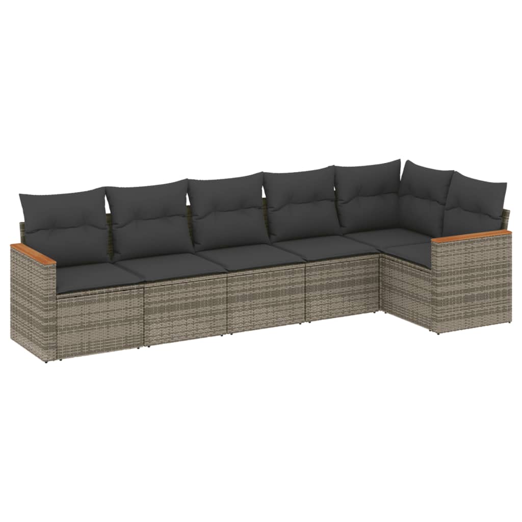 Set Divano da Giardino 6 pz con Cuscini Grigio in Polyrattan 3258392