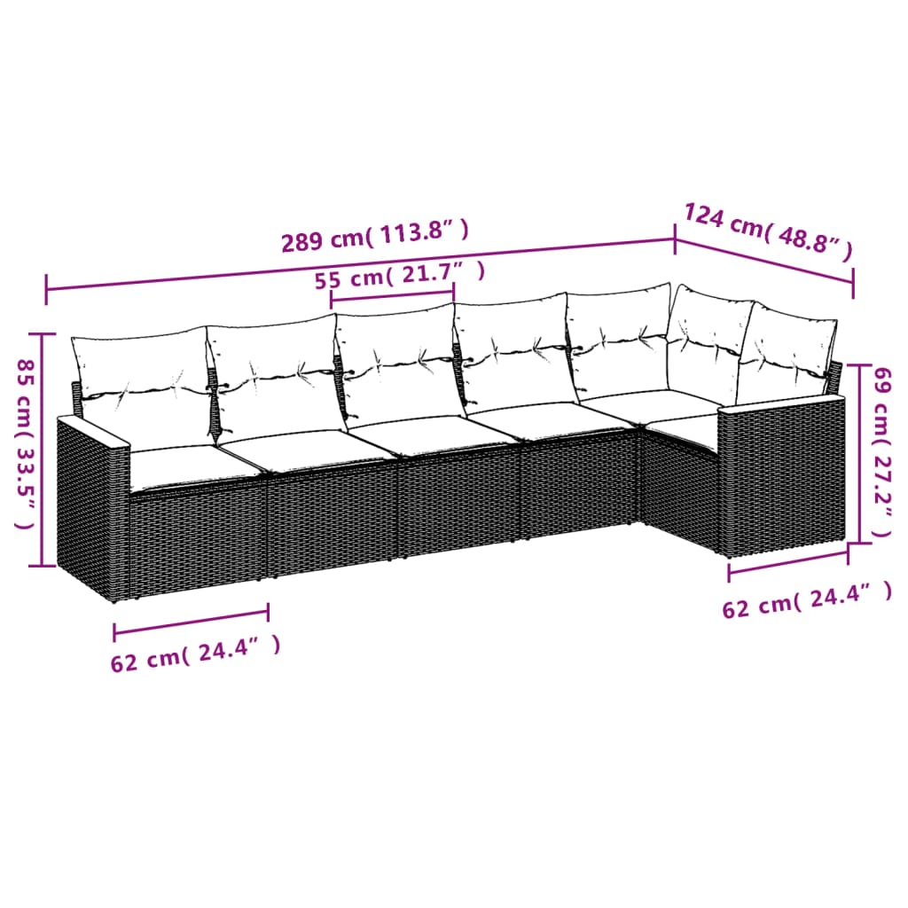 Set Divano da Giardino 6 pz con Cuscini Grigio in Polyrattan 3258392