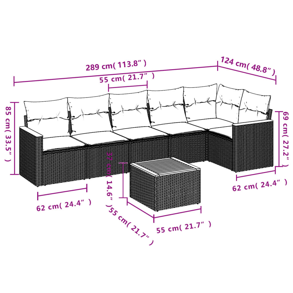 Set Divani da Giardino con Cuscini 7pz Nero Polyrattan 3258394