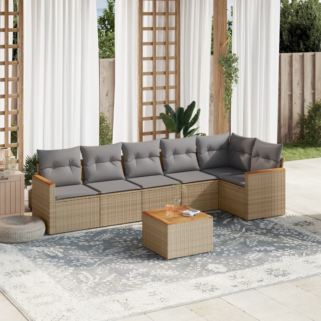 Set Divani da Giardino 7 pz con Cuscini Beige in Polyrattancod mxl 112553