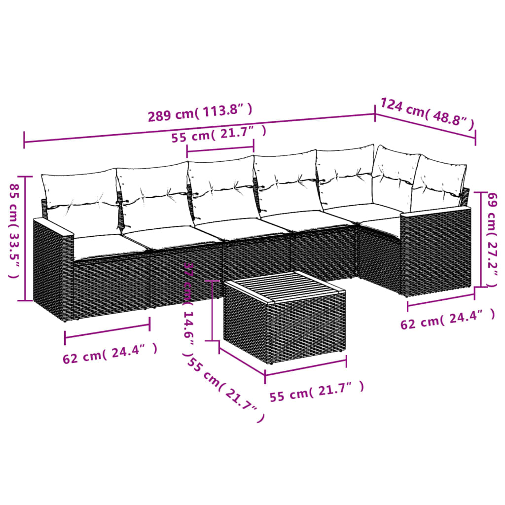 Set Divani da Giardino 7 pz con Cuscini Grigio in Polyrattan 3258399