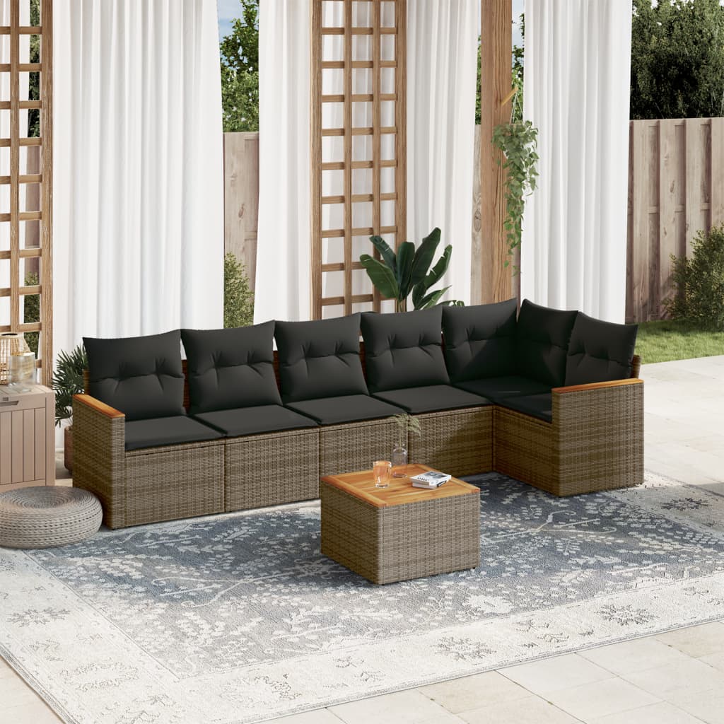 Set Divani da Giardino 7 pz con Cuscini Grigio in Polyrattan 3258399