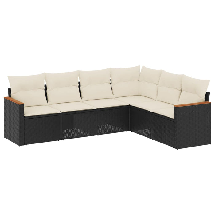 Set Divano da Giardino 6 pz con Cuscini Nero in Polyrattan 3258402