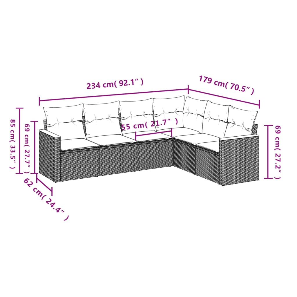 Set Divano da Giardino 6 pz con Cuscini Nero in Polyrattan 3258402