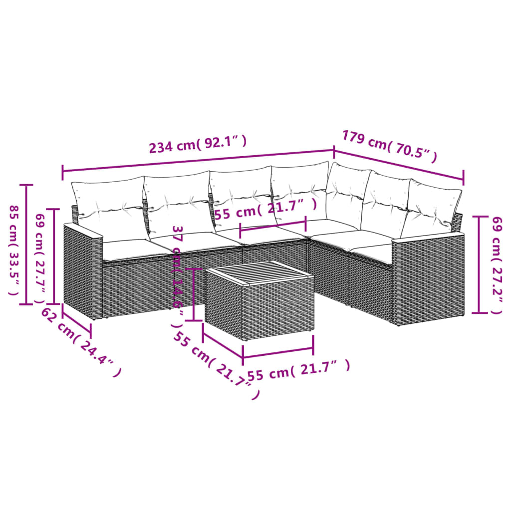 Set Divani da Giardino con Cuscini 7pz Nero Polyrattan 3258409