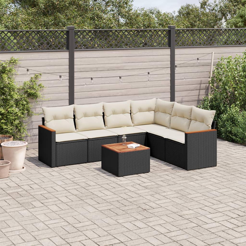 Set Divani da Giardino con Cuscini 7pz Nero Polyrattan 3258409