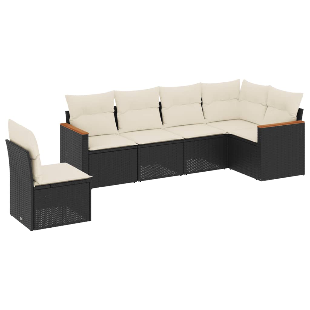 Set Divano da Giardino 6 pz con Cuscini Nero in Polyrattan 3258416