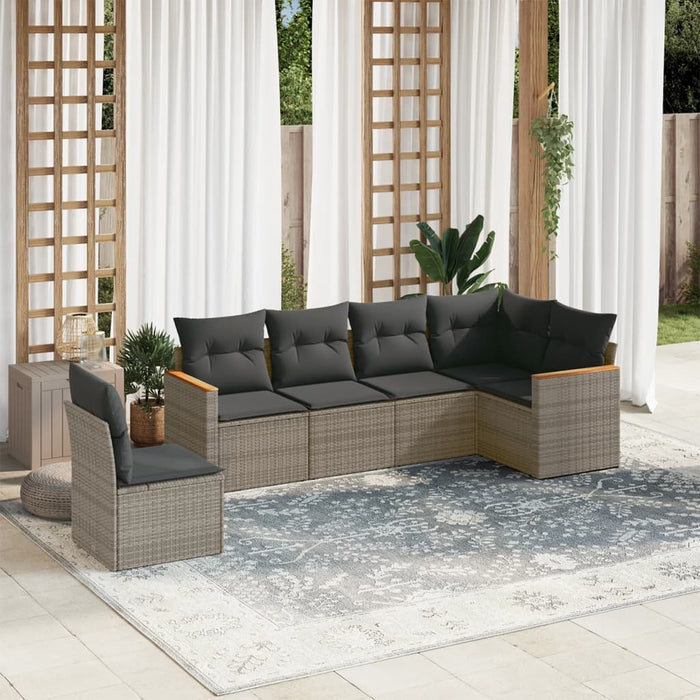 Set Divano da Giardino 6 pz con Cuscini Grigio in Polyrattan 3258420