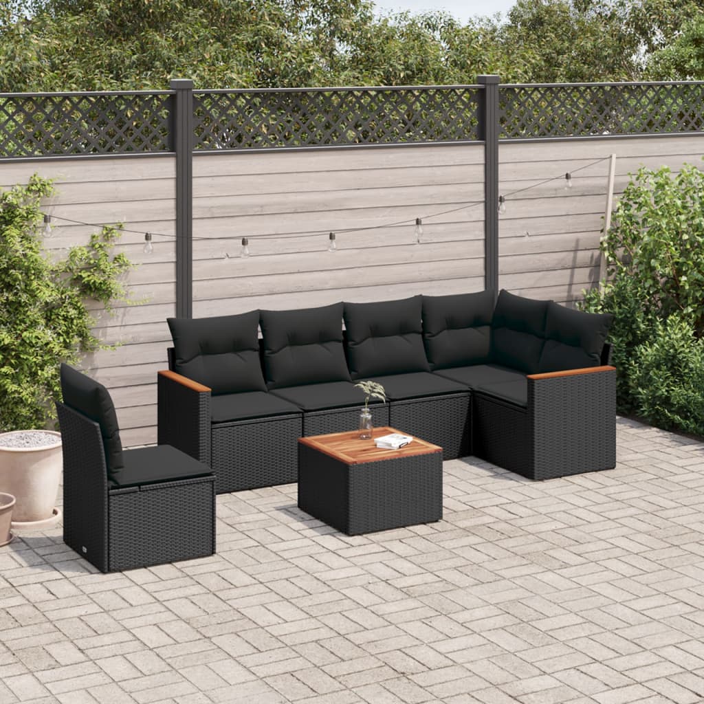 Set Divani da Giardino con Cuscini 7pz Nero Polyrattan 3258422