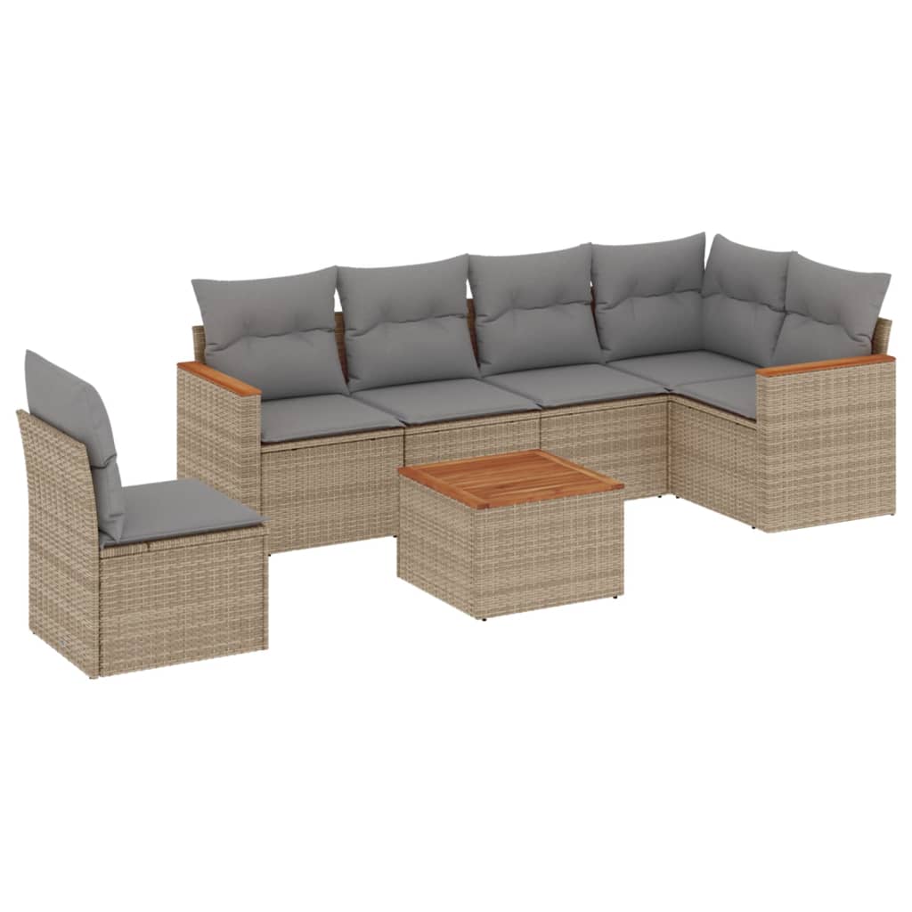 Set Divani da Giardino 7 pz con Cuscini Beige in Polyrattan 3258426