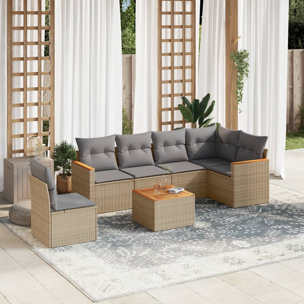 Set Divani da Giardino 7 pz con Cuscini Beige in Polyrattan 3258426