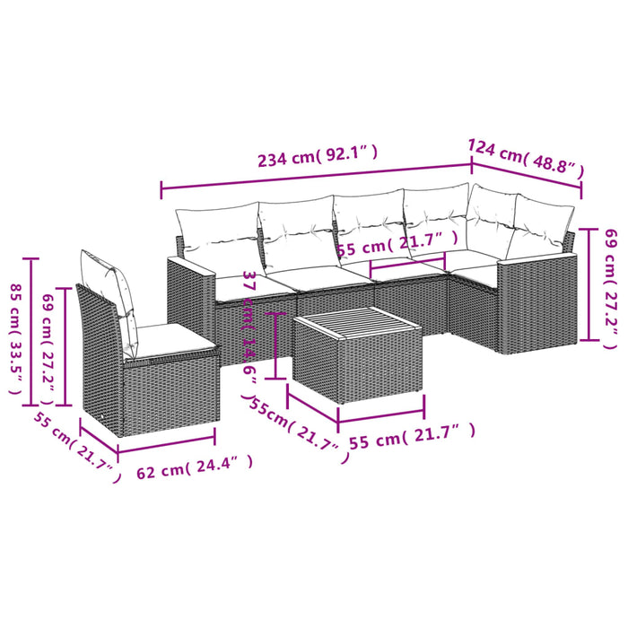 Set Divani da Giardino 7 pz con Cuscini Grigio in Polyrattan 3258427